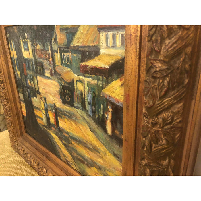 1980s Women Promenading in the City Impressionistic Oil on Canvas Painting