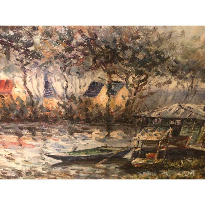 Landscape River Oil on Canvas Painting Framed and Signed