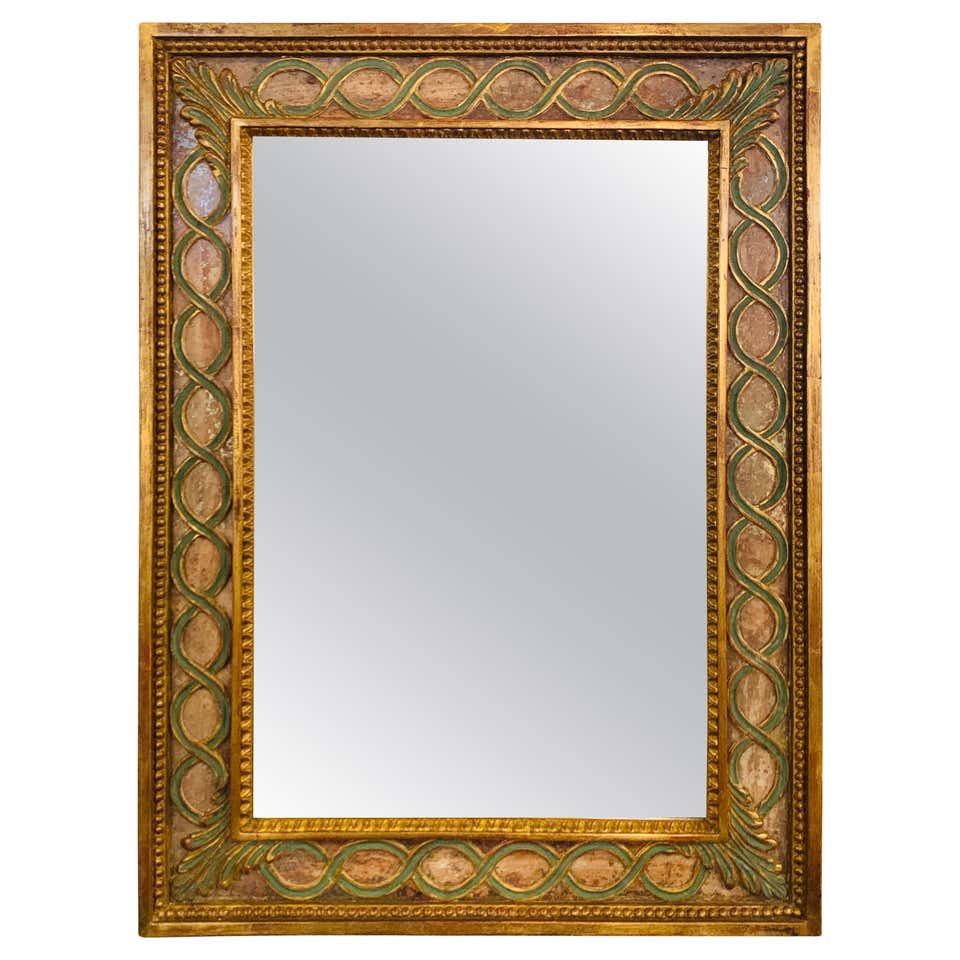 Antiqued Mirror, Gilt Wood & Handpainted Framed Wall/Vanity or Console Mirror