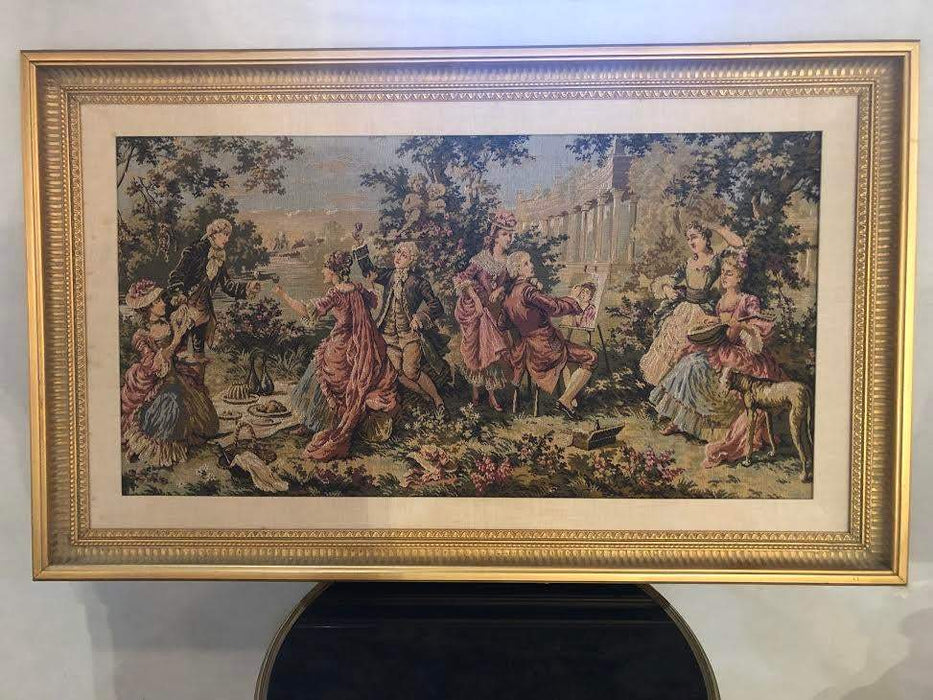 Vtg French tapestry gobelin on the wall. Musketeers in a tavern.Size  142*108cm