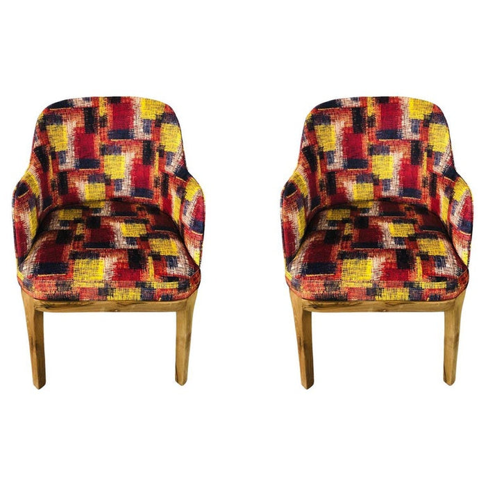 Mid-Century Modern Style Chair Multicolor Upholstery and Walnut Frame, a Pair