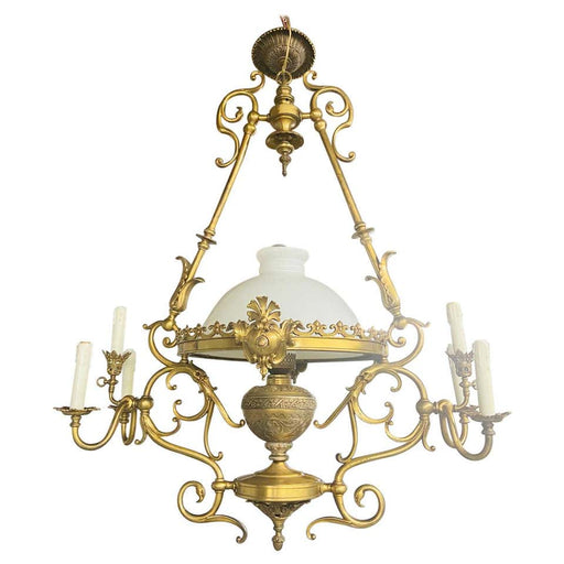 French Victorian Bronze Gas Light Chandelier