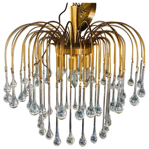 Mid-Century Modern Italian Murano Crystal Teardrop Waterfall Chandelier