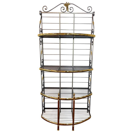 Hollywood Regency Bakers Rack or Shelf, Four Tier Wrought Iron and Brass