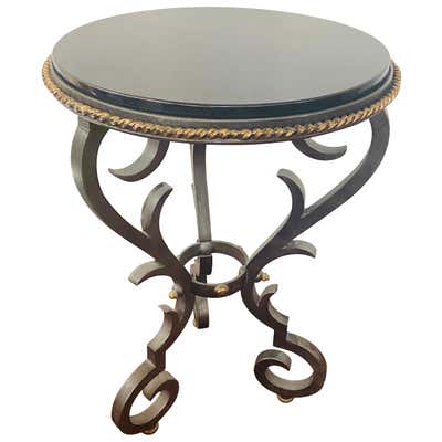 French Black Gueridon Table with Cast Iron Scroll Legs