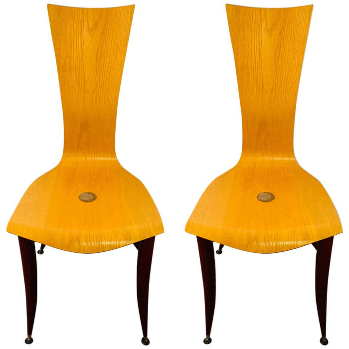 Italian MCM Wooden Chair in the Manner of Umberto Mascagni, a Pair