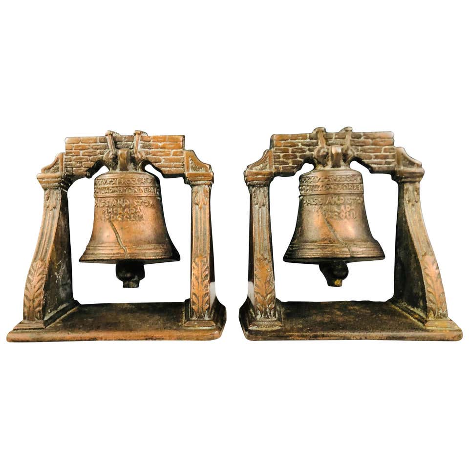 Antique Decorative Cast Bronze Mission Bell Sculpture, a Pair