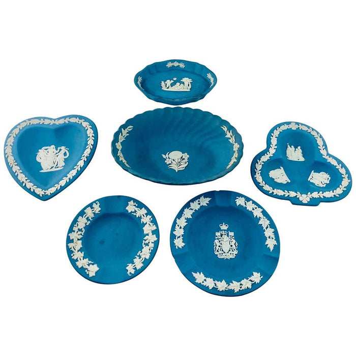 English Wedgwood Blue Jasperware Decorative Small Plates, Set of 6