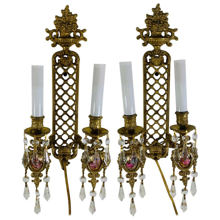 Two Arm Brass Wall Sconce in the Style of Louis XVI, a Pair