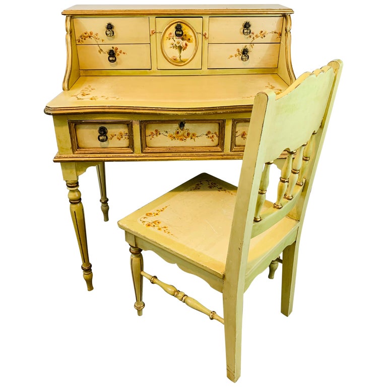 French Hand Painted Lady Desk and Chair