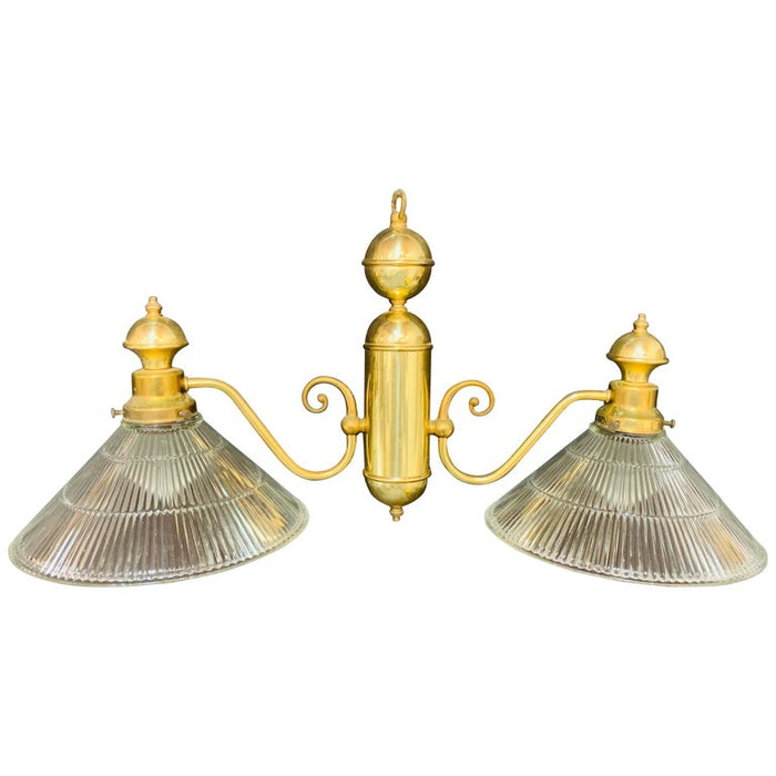 Georgian Brass Two Flared Glass Shades Pendant or Chandelier