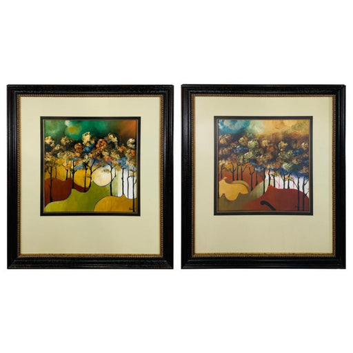 An Abstract Landscape Water Color Painting Signed and Framed, a Compatible Pair