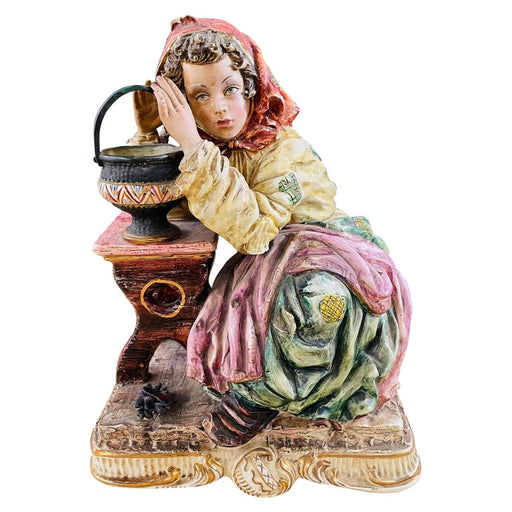 1960's Vintage Italian Porcelain Pensive Farmer Girl Sculpture or Statue