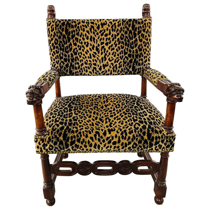 Late 19th Century Victorian Gothic Revival Leopard Upholstery Arm or Side Chair