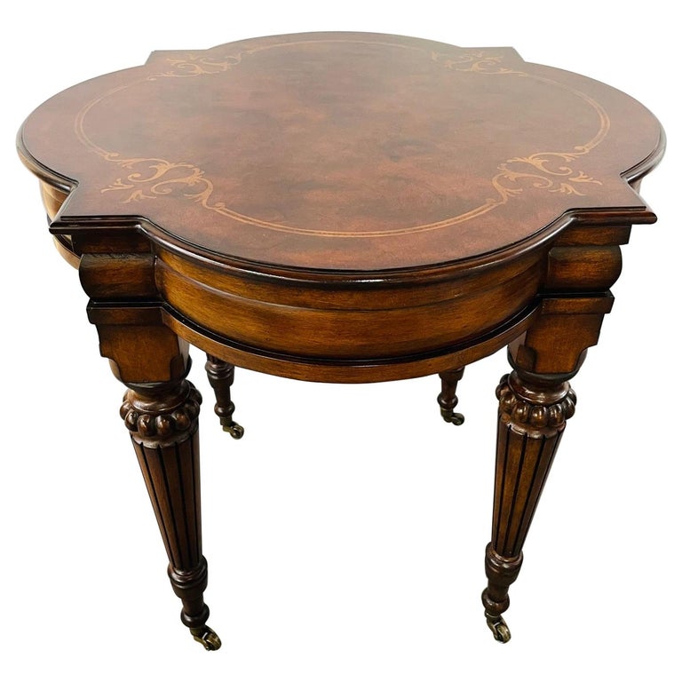 Tuscany Marquetry End Table With Casters by Ethan Allen