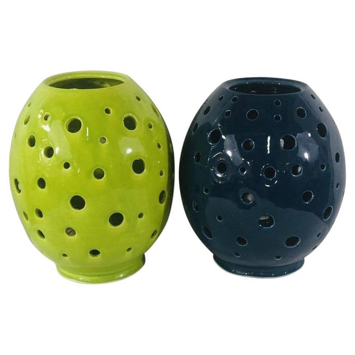 Modern Green and Blue Pottery Handmade Table Lamps, a Pair