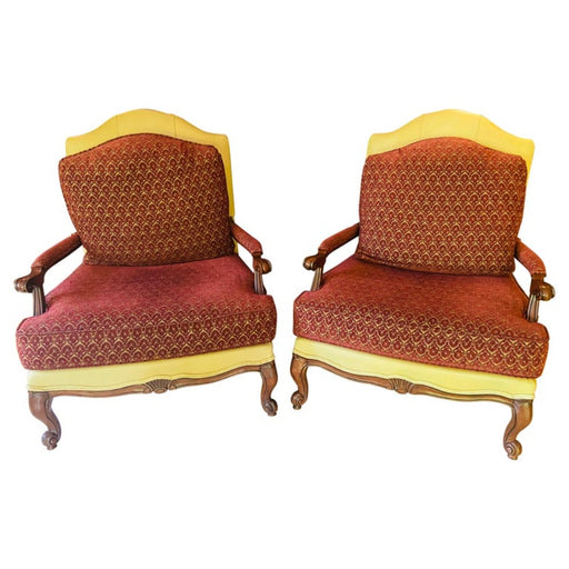 French Louis XV Style Bergere or Marquis Lounge Chair by Ethan Allen, a Pair