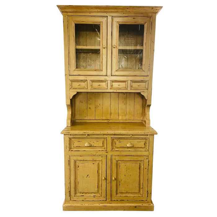 Antique French Farm Style Cabinet With Hutch in Off-White/ Beige