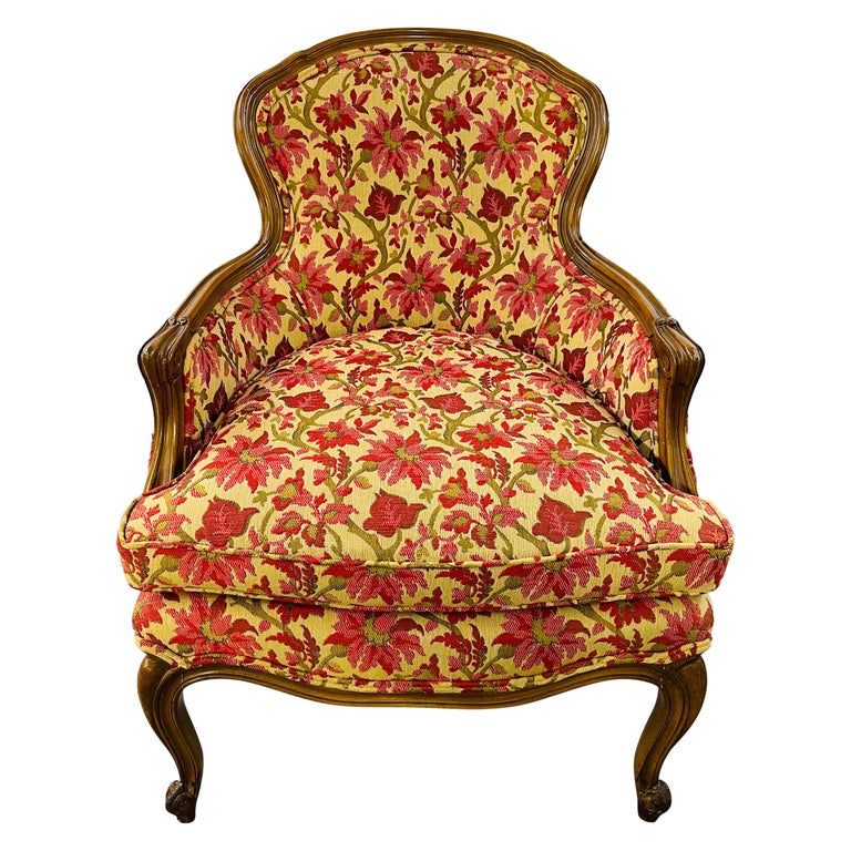 19th Century French Louis XV Bergere Arm Chair in a Fine Floral Uphols
