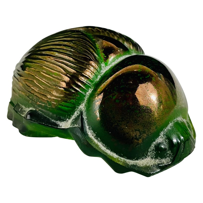 ラリック社 LALIQUE 黄金虫 スカラベ グリーン　クリスタルガラス Rare Lalique Crystal Green Scarab Beetle Paperweight, Circa 1970's
