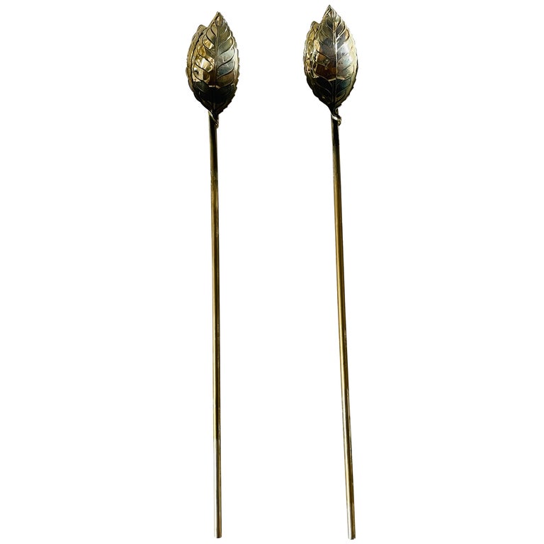 Vintage Tiffany & Co. Sterling Silver Leaf Straws Stirring Spoon, a Set of 2