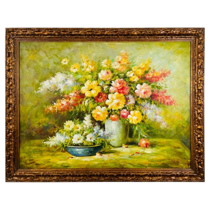 Large Sell Life Flowers Oil on Canvas Painting, Signed and Framed