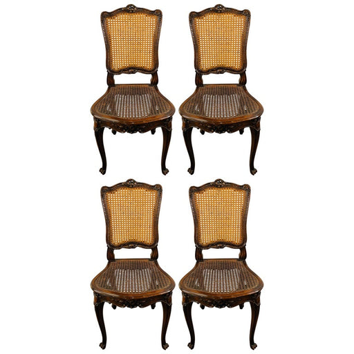 French Louis XV Style Caned Chair, a Set of 4