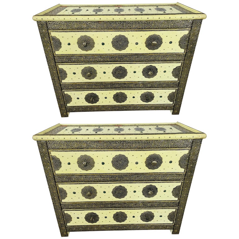 Hollywood Regency Style Off-White Commode, Nightstand or Chest, a Pair