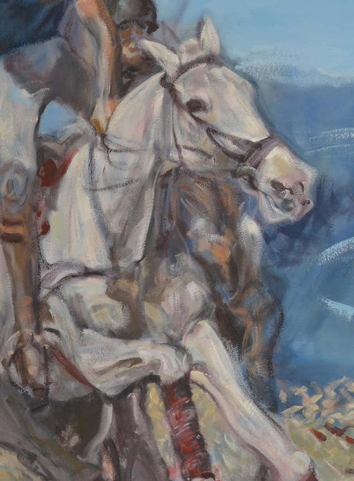 Large Oil on Canvas Portrait Painting of a Polo Player