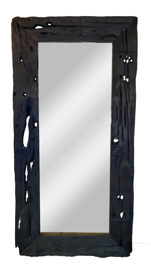 Monumental Modern Rustic Style Hand carved Wooden Black Frame Floor Mirror
