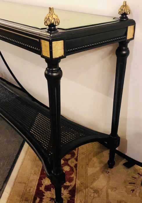 Jansen Style Console Table Louis XVI Hollywood Regency Ebony and Gilt Decorated