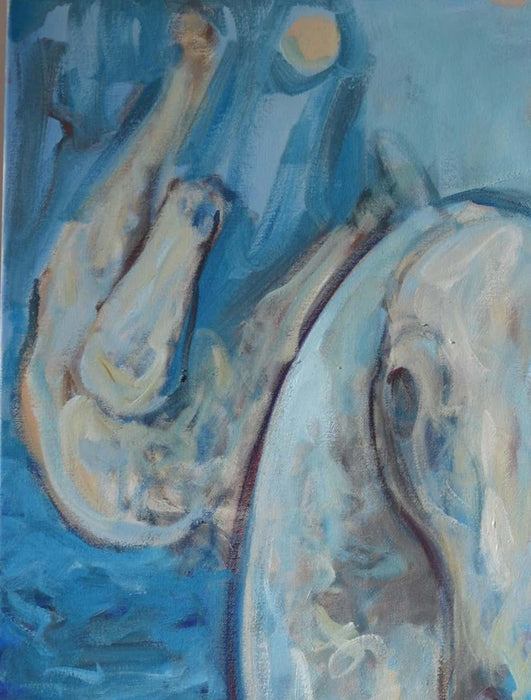 Horse Abstract Oil on Canvas Painting, Titled "On the Beach" and Signed