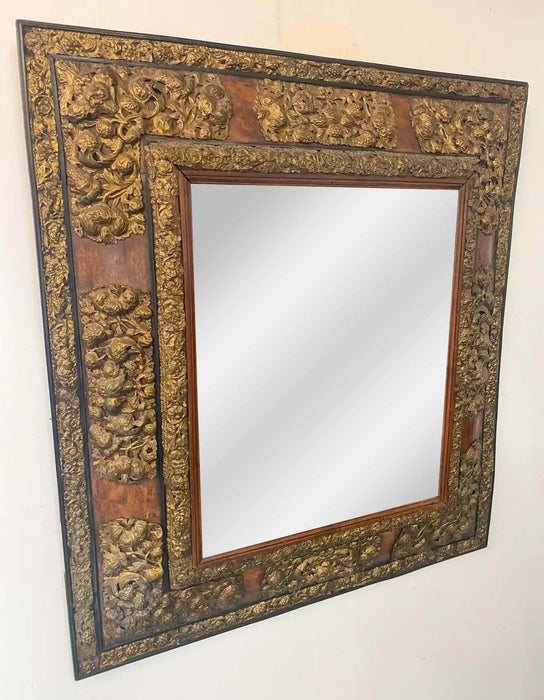 19th Century Art Nouveau Gold Foil on Wood Mantel or Wall Mirror