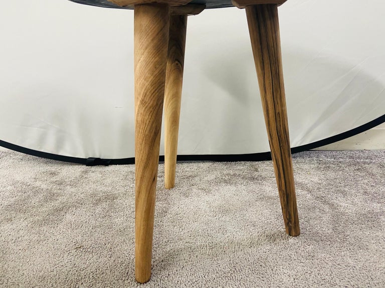 Abstract Art Design Epoxy Resin Top & Walnut Legs, End or Side Table,  a Pair
