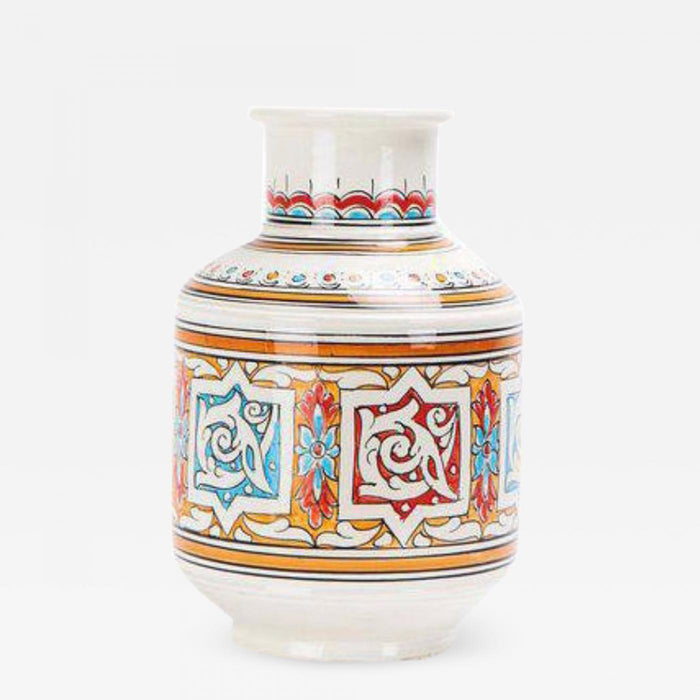 Moroccan Orange Blue and White Handcrafted Vintage Ceramic Vase