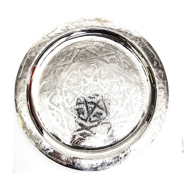 Engraved Silver Moroccan Tray