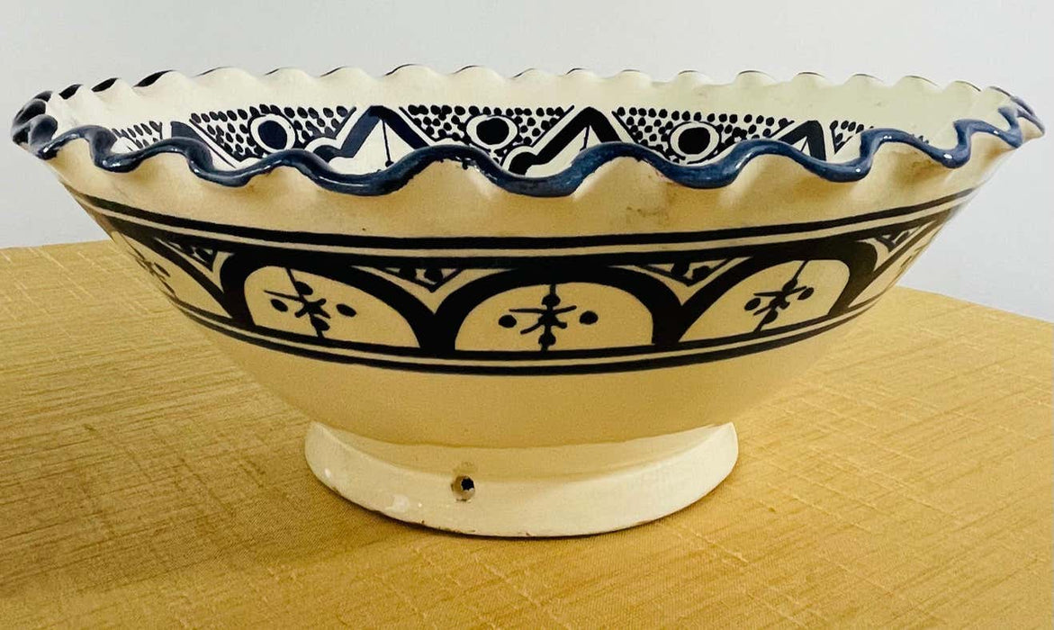 Vintage Tribal Moroccan Hand Painted Ceramic Bowls, a Set of 2