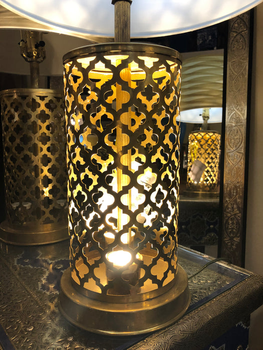 Modern Moroccan Gold Brass Table Lamp Handmade, Bottom & Upper Light, a Pair