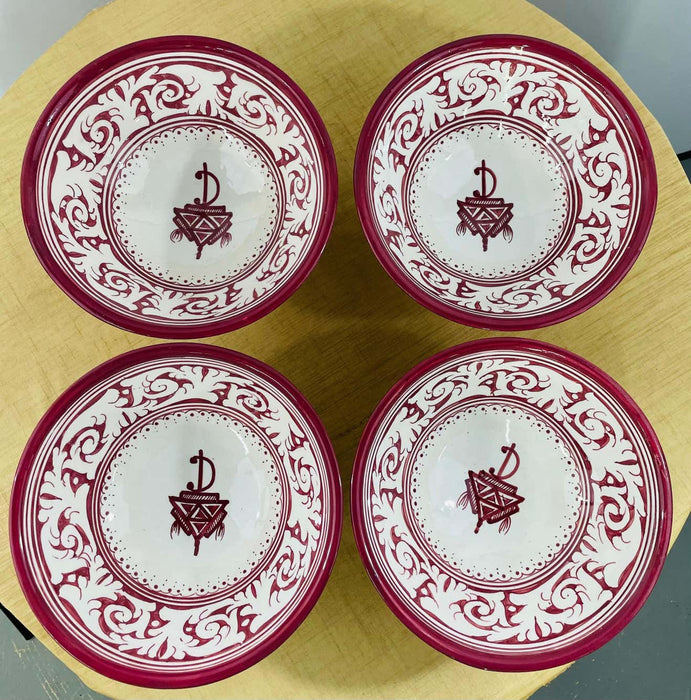 Vintage Tribal Moroccan Hand Painted Large Bowls, Set of 4