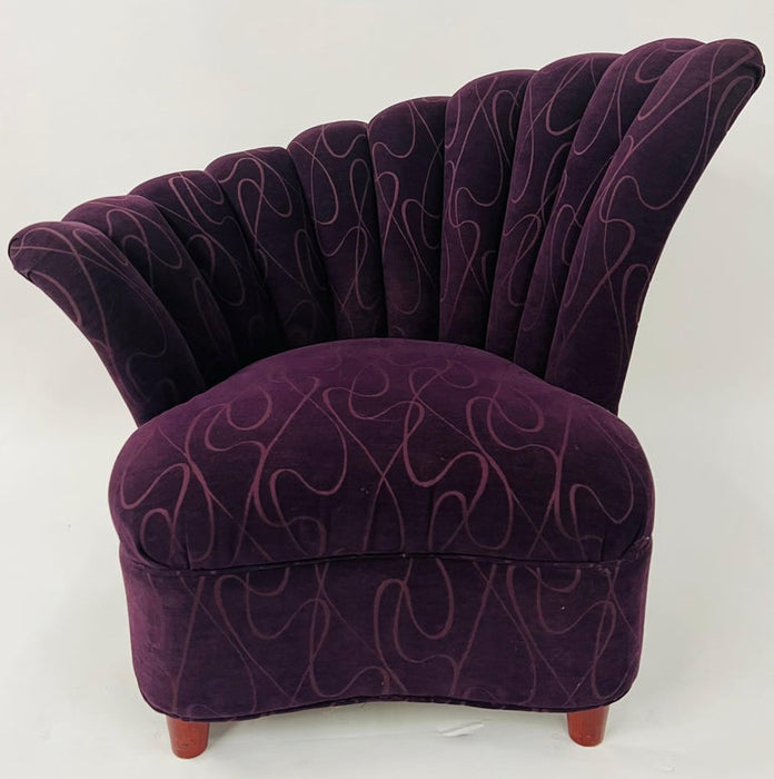 Vladimir Kagan Style Mid- Century Modern Purple Fan Back Chair, a Pair