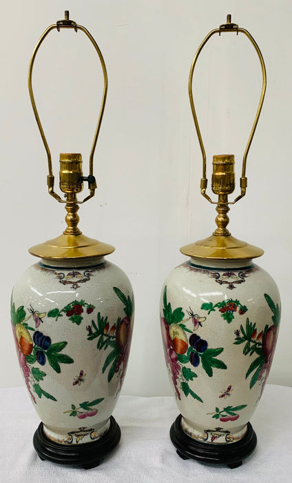 Chinese Export Ceramic Floral Table Lamp, a Pair