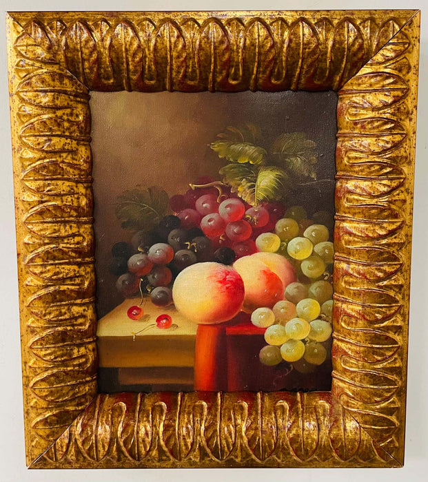 Vintage Oil on Canvas Still Life Fruit Painting, Framed