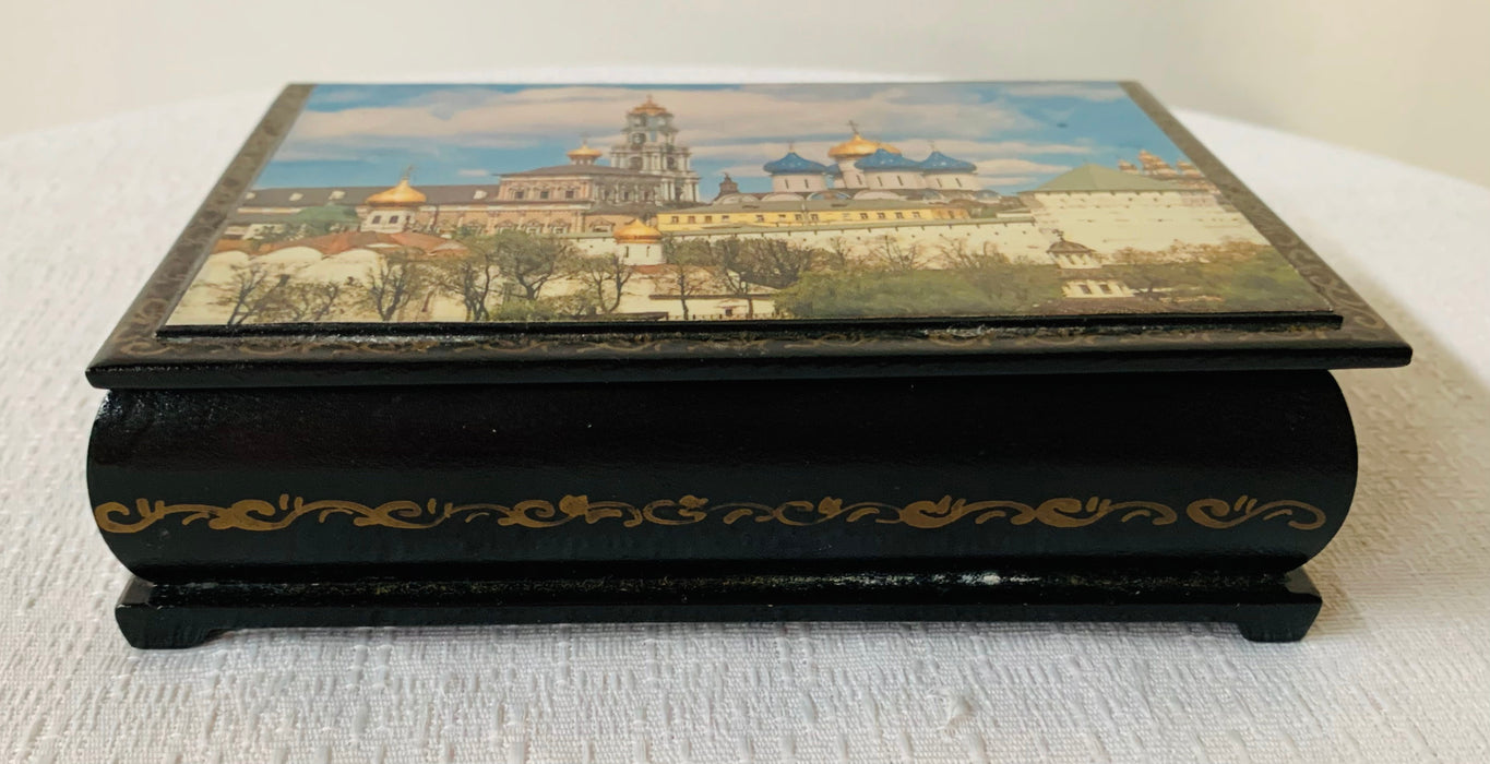 Vintage Russian Hand Painted Lacquered Wooden Box
