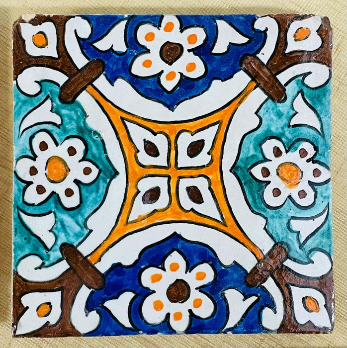 Vintage Hand Painted Ceramic Square Coasters or Decorative Tiles, Set of 7