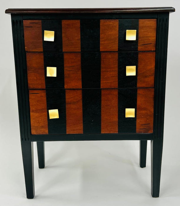 Art Deco Style Rosewood Three Drawer Nightstand, End or Side Table, a Pair