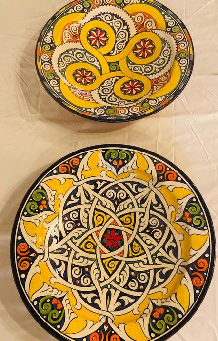 Hand Painted Large Ceramic Serving, Center Table or Decorative Plate, Set of 2