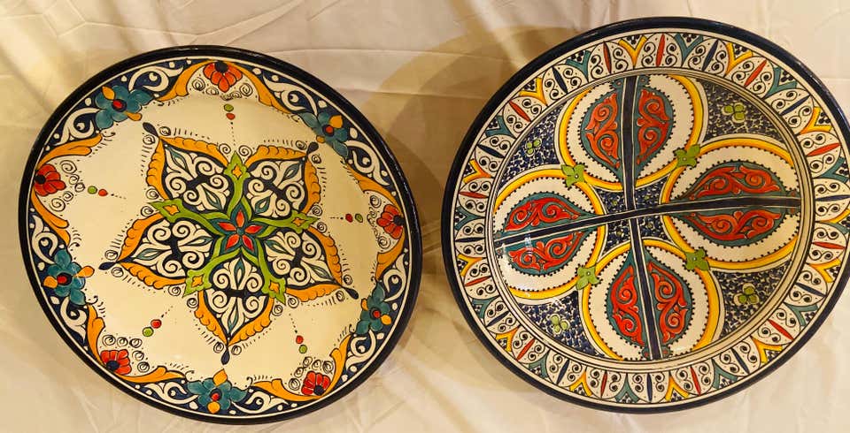 Hand Painted Large Ceramic Serving , Center Table Decorative Plate, a Set of 2