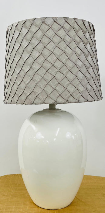 Mid Century Modern White Ceramic Table Lamp With Custom Shades, a Pair