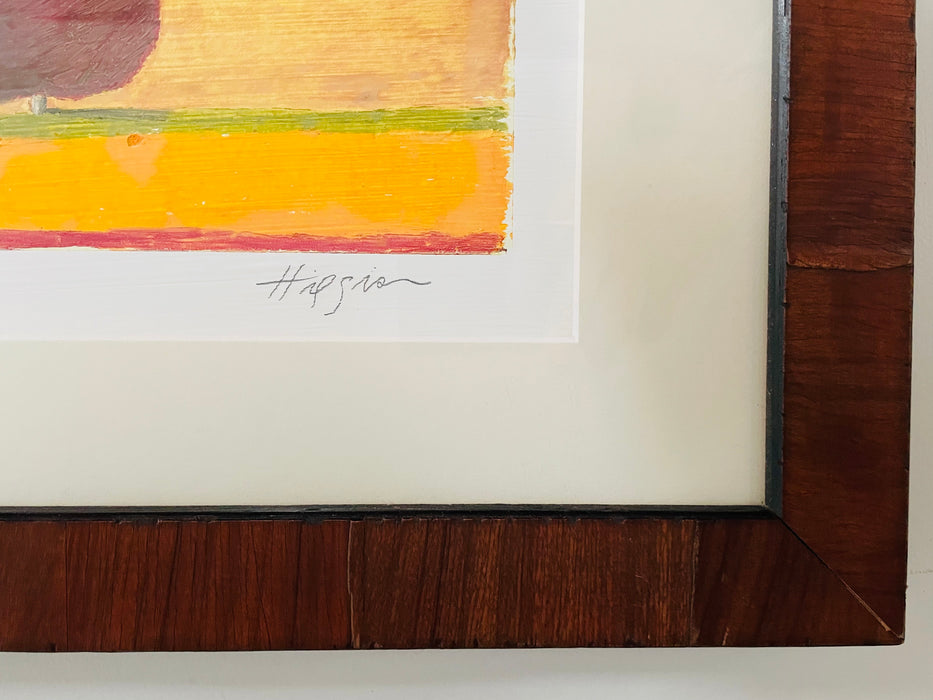 Signed Water Color Contemporary Painting Titled in a Mahogany and Ebony Frame