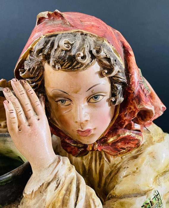 1960's Vintage Italian Porcelain Pensive Farmer Girl Sculpture or Statue